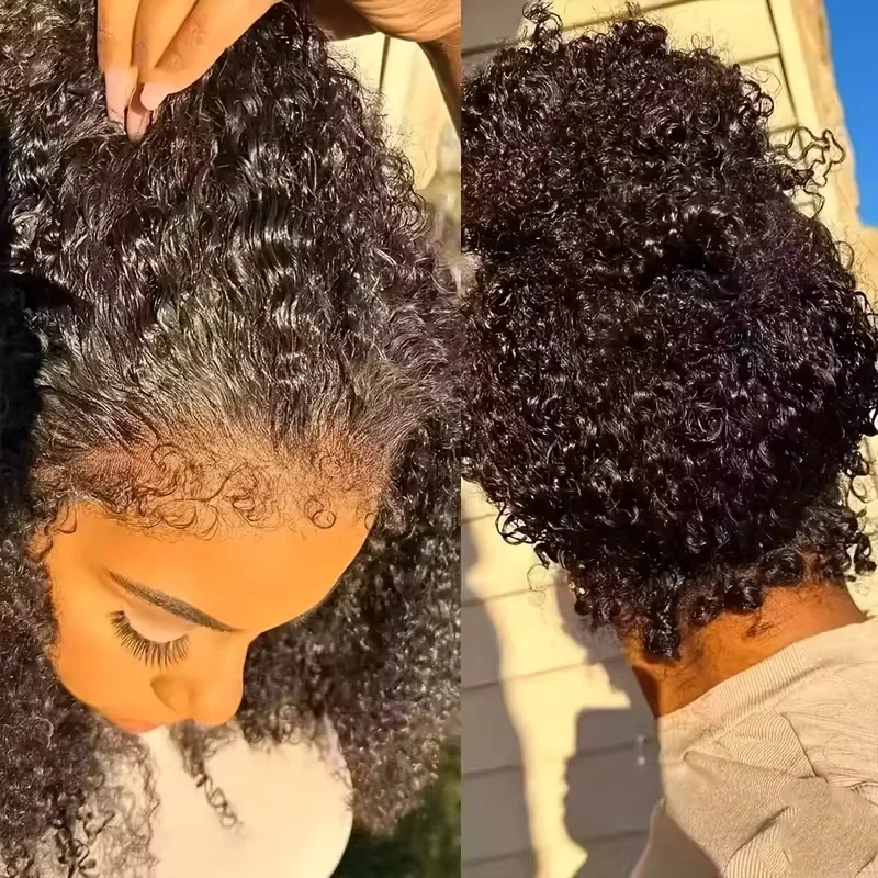 250% 4C Edges Kinky Curly Human Hair Wigs Short Afro Curly Bob Wigs 13x6 HD Lace Front Wigs With Curly Baby Hair For Winter - Image 6