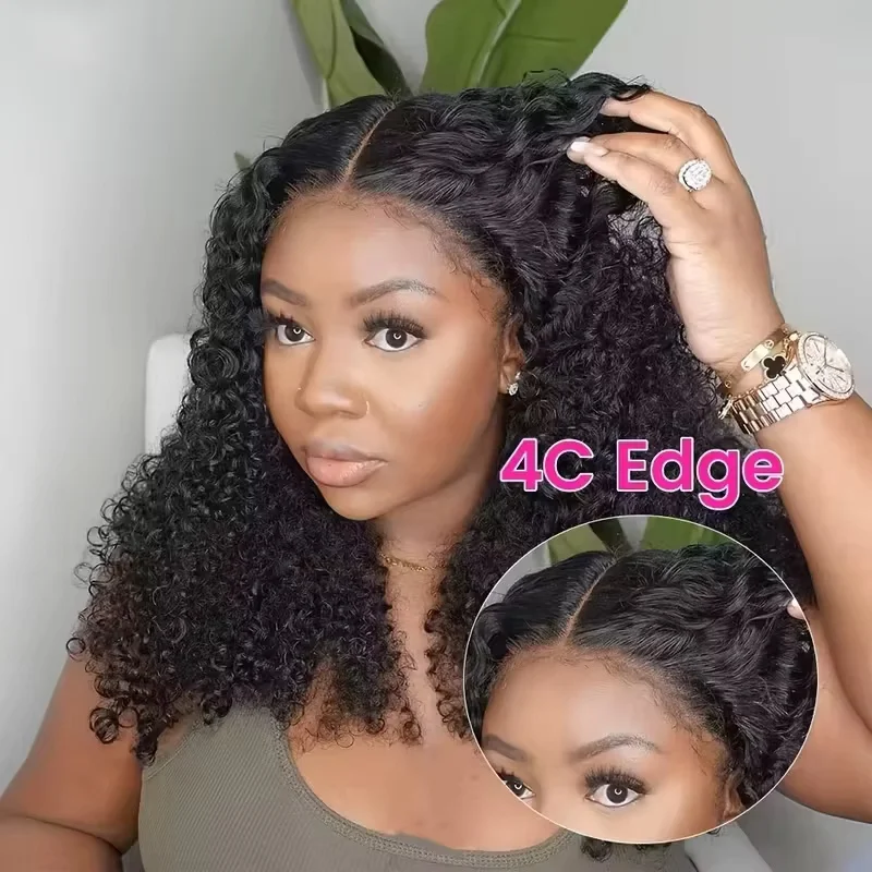 250% 4C Edges Kinky Curly Human Hair Wigs Short Afro Curly Bob Wigs 13x6 HD Lace Front Wigs With Curly Baby Hair For Winter - Image 5